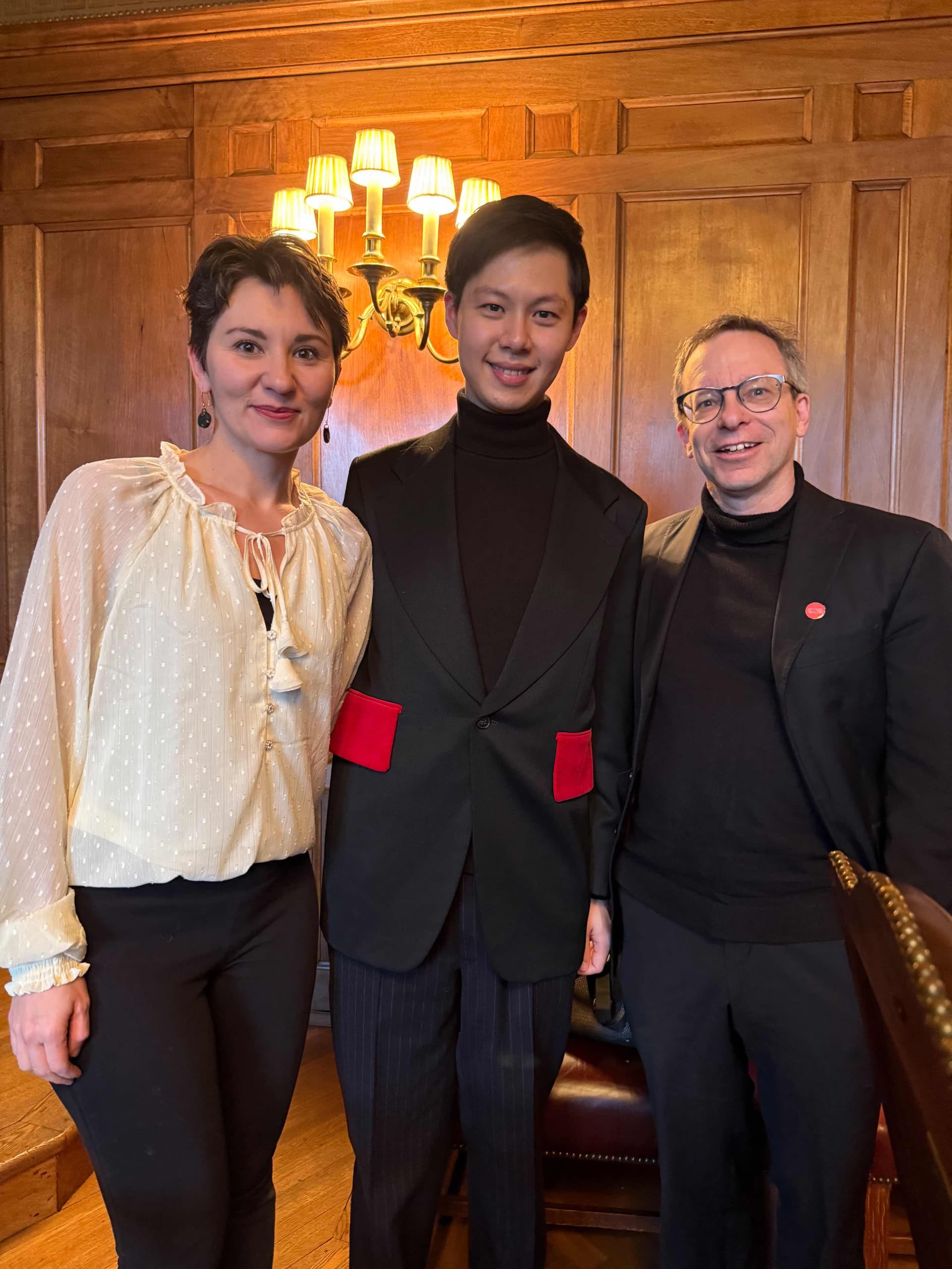 Han Chen post-concert with composer Nina Young and Stephen Taylor